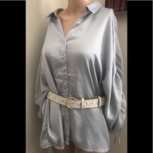 Marc New York silver balloon sleeve blouse